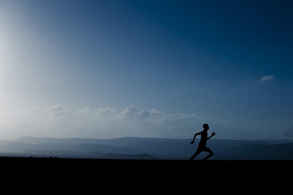 landscape, mountains, sky, clouds, man, running, exercise, silhouette, nature, outside, jogging, running, running, running, running, running, exercise, exercise